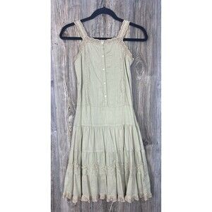 Cherise Girls 16 Dress Green Crochet Trim Ruffle Hem Sleeveless Boho CottageCore